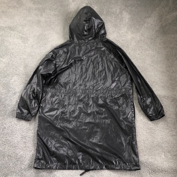 New HBC womens hooded long black shell lightweight packable rain coat M med - Picture 6 of 6
